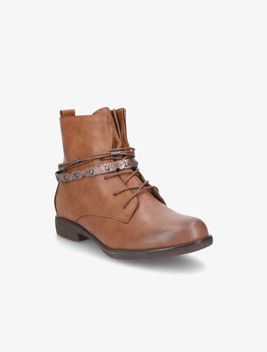 Bottines en simili à lacets stylisés - Camel - 2