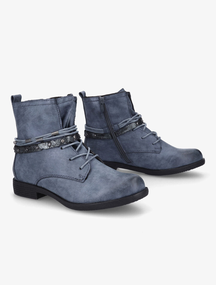 Bottines en simili à lacets stylisés - Bleu - 4