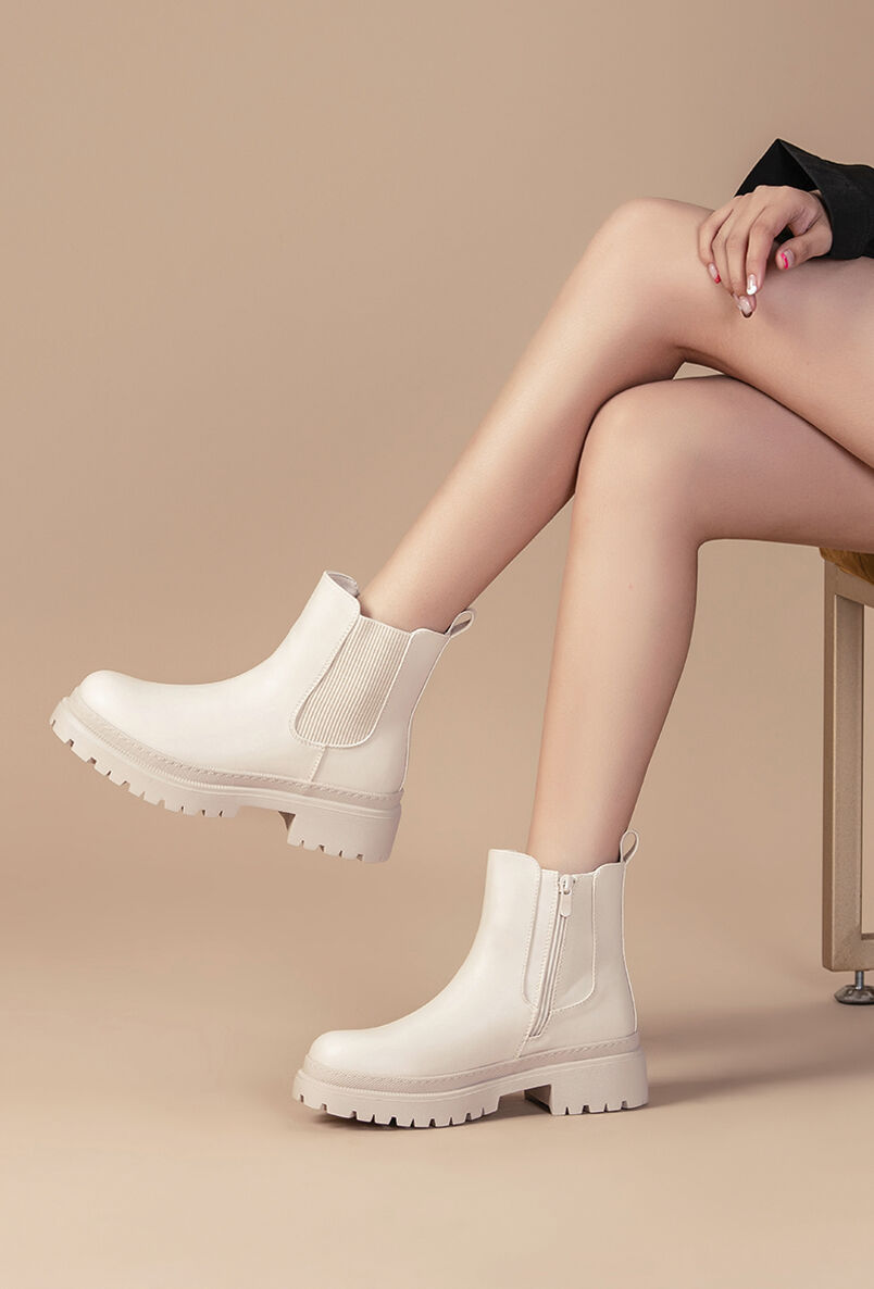 Boots élastiquées unies - Beige - 5
