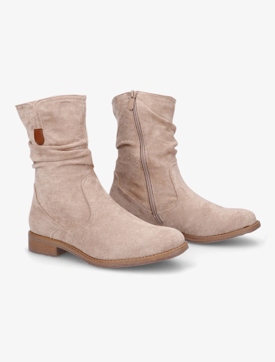 Bottines plissées en suédine - Beige - 4
