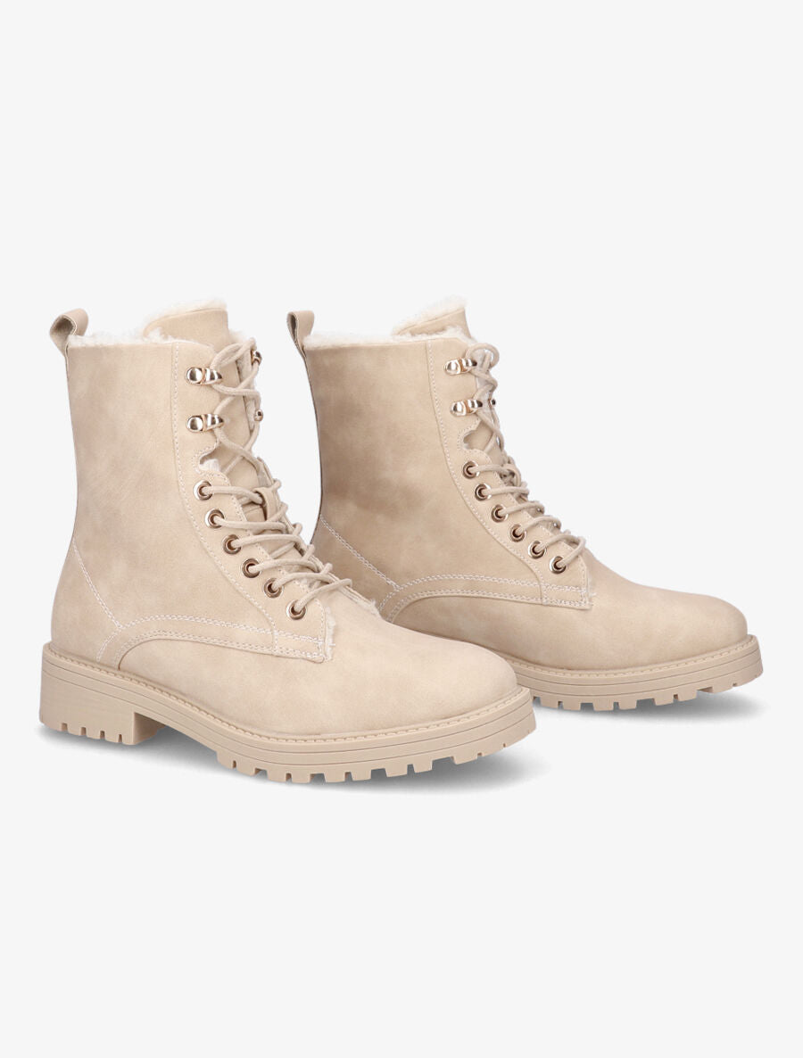Boots fourrées à lacets - Beige - 4