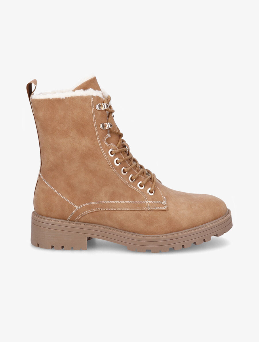 Boots fourrées à lacets - Camel - 1