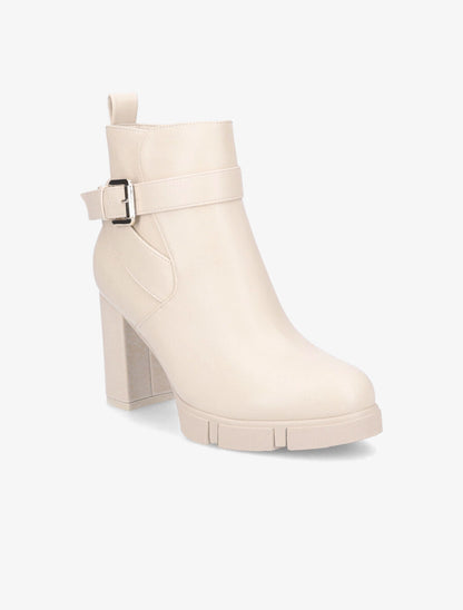 Bottines à talon et boucle - Beige - 2