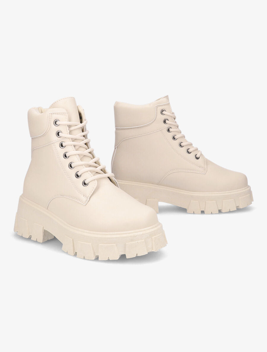 Boots à lacets et semelles crantées - Beige - 4