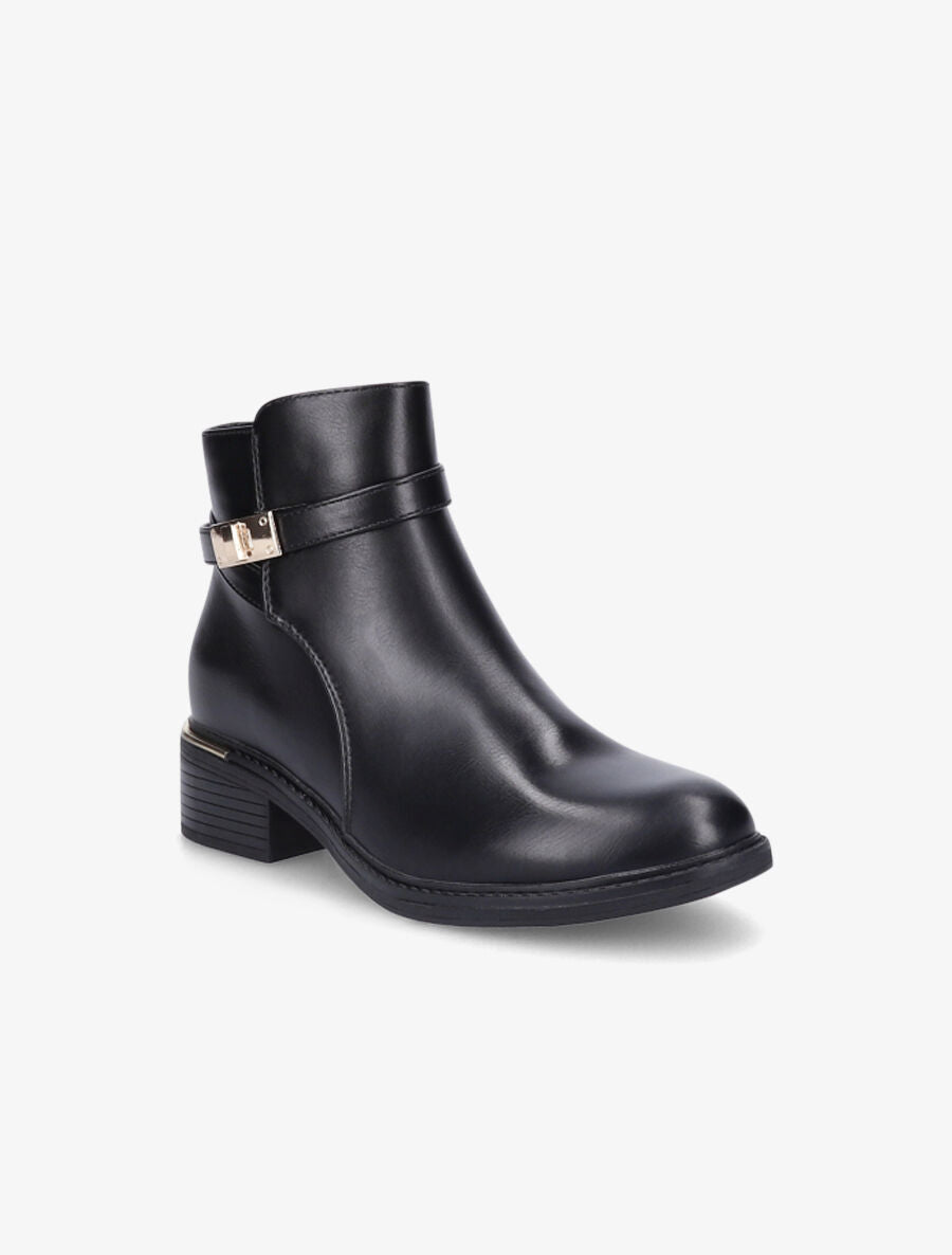 Bottines en simili à boucle métallique - Noir - 2