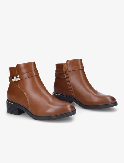 Bottines en simili à boucle métallique - Camel - 4