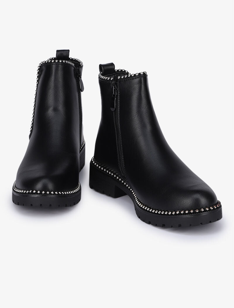 Bottines à semelles crantées ornées de clous - Noir - 5