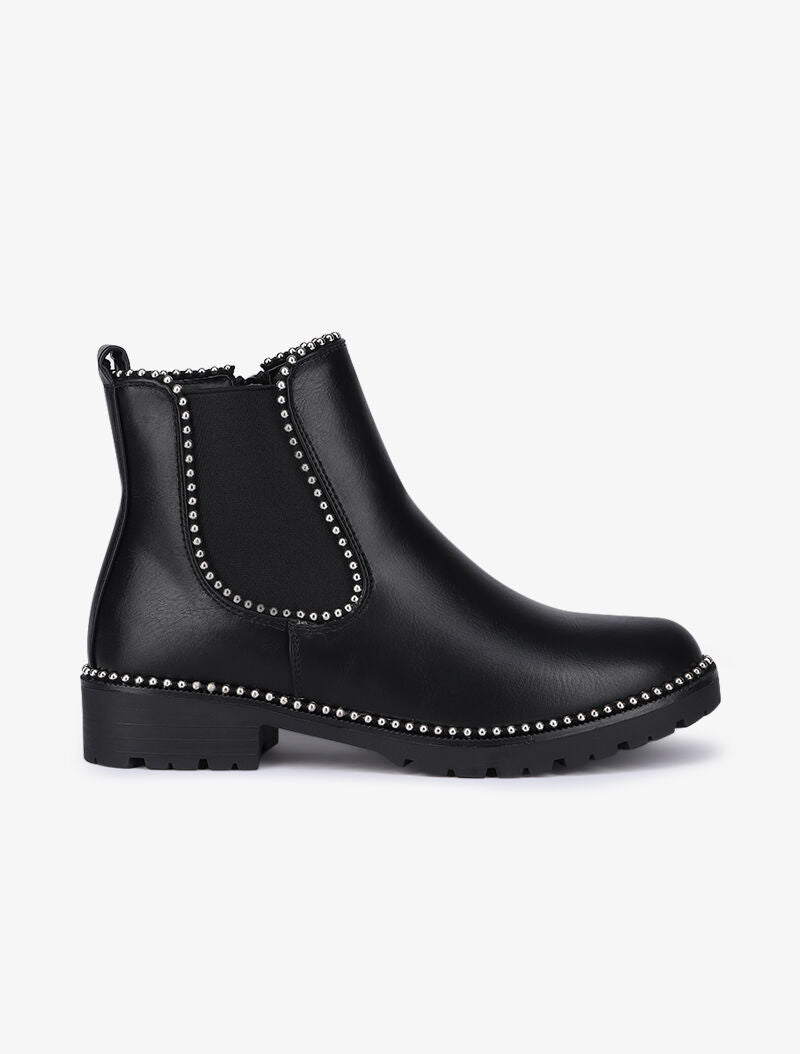 Bottines à semelles crantées ornées de clous - Noir - 2