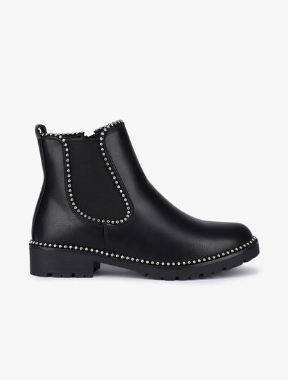 Bottines à semelles crantées ornées de clous - Noir - 2