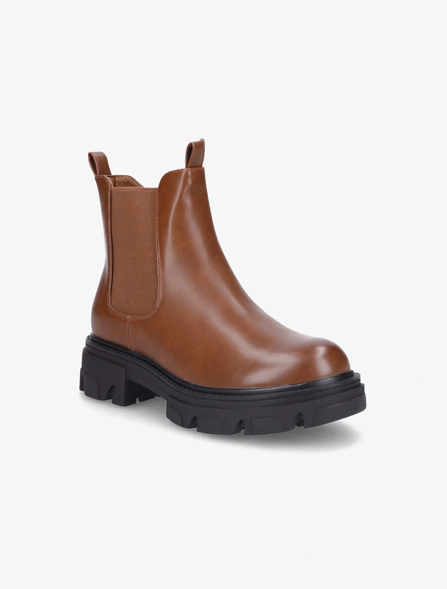 Boots en simili à semelle crantée - Camel - 2