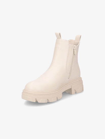 Boots en simili à semelle crantée - Beige - 3