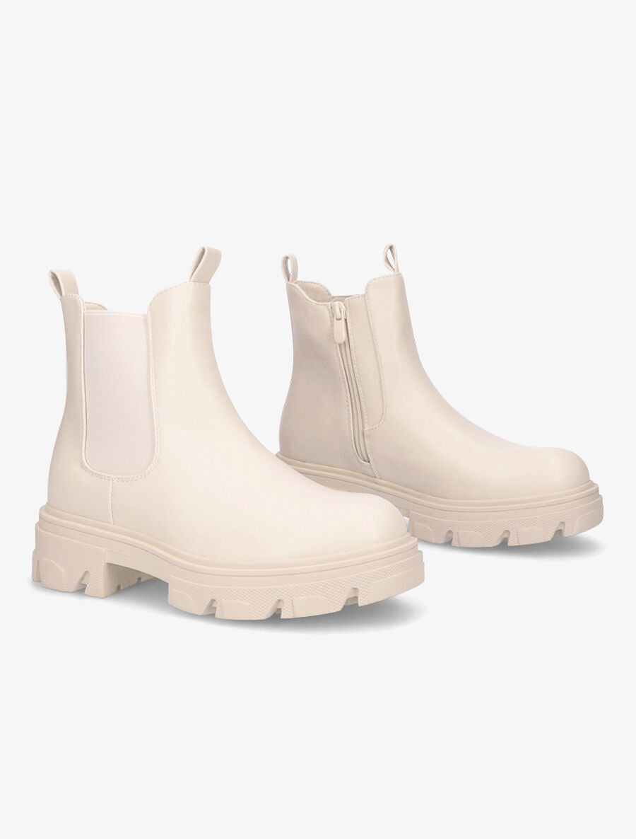 Boots en simili à semelle crantée - Beige - 4
