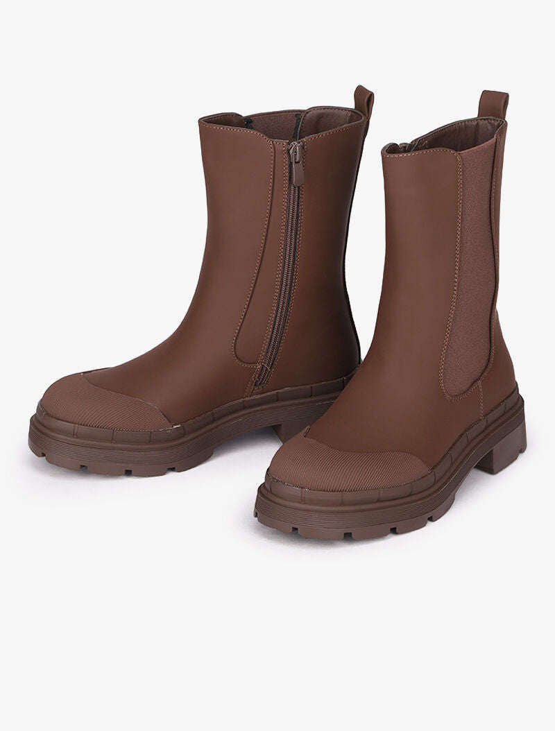 Bottes montantes mat à ganse élastiquée - Marron - 5