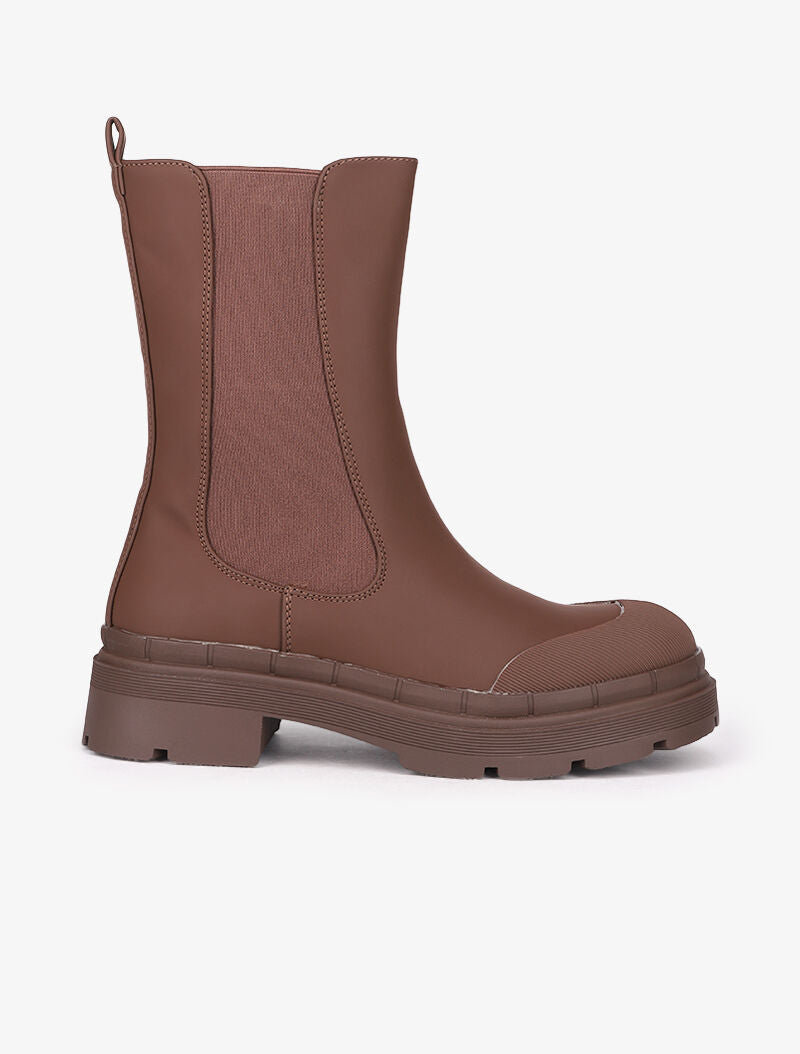 Bottes montantes mat à ganse élastiquée - Marron - 2
