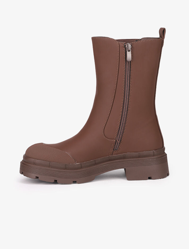 Bottes montantes mat à ganse élastiquée - Marron - 4