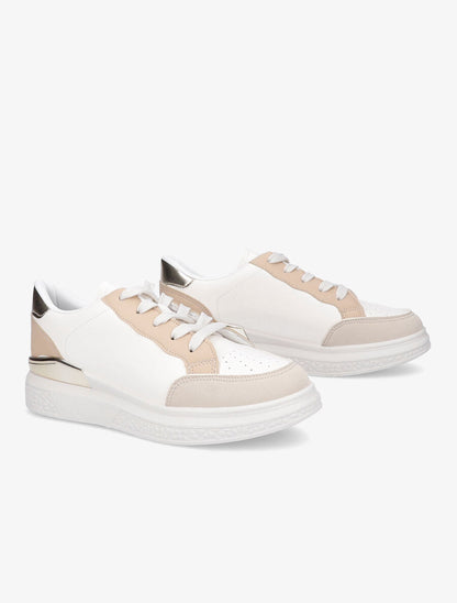Baskets bi-matière à semelle texturée - Beige - 4