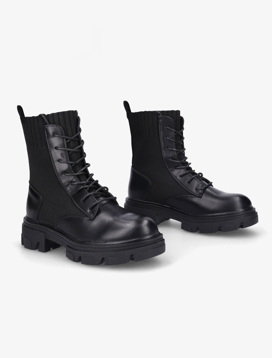 Boots lacées bi-matière - Noir - 4