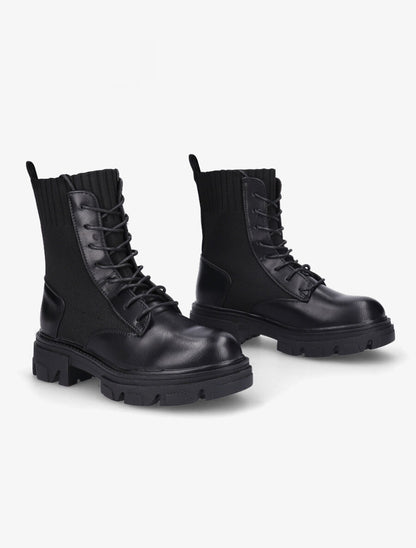 Boots lacées bi-matière - Noir - 4