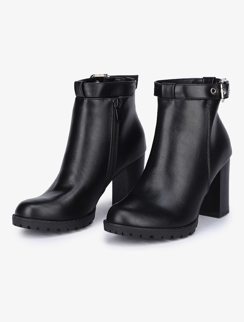 Bottines ajourées à talons et bride à boucle - Noir - 5