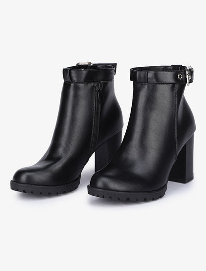 Bottines ajourées à talons et bride à boucle - Noir - 5