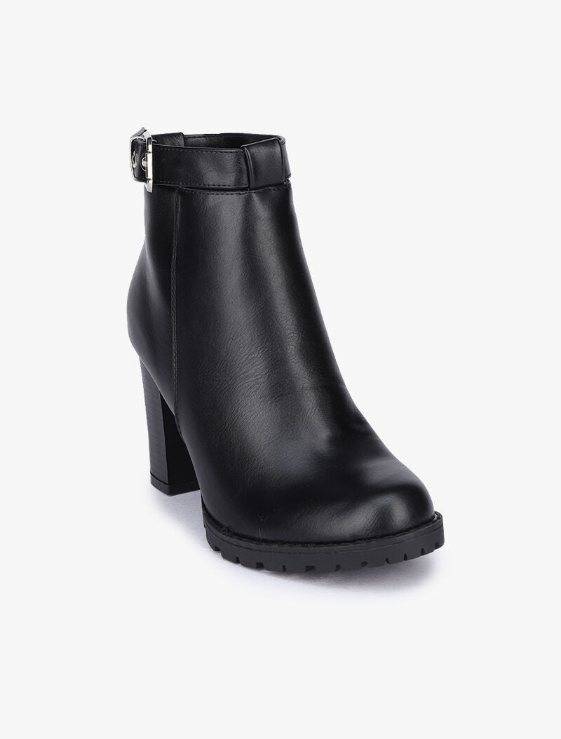 Bottines ajourées à talons et bride à boucle - Noir - 3