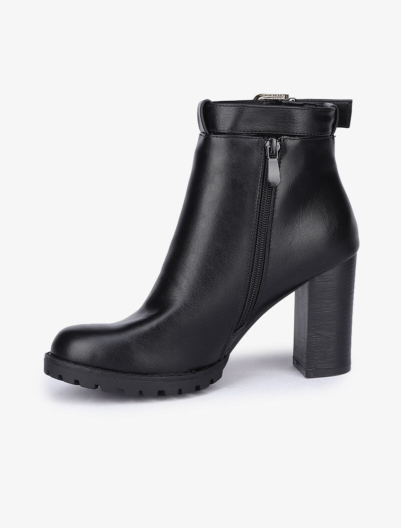 Bottines ajourées à talons et bride à boucle - Noir - 4