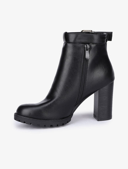 Bottines ajourées à talons et bride à boucle - Noir - 4