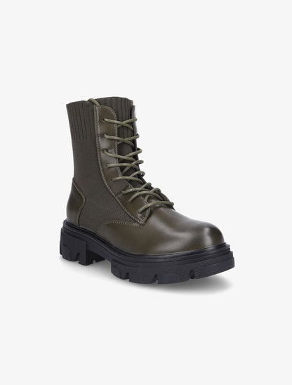 Boots lacées bi-matière - Kaki - 2