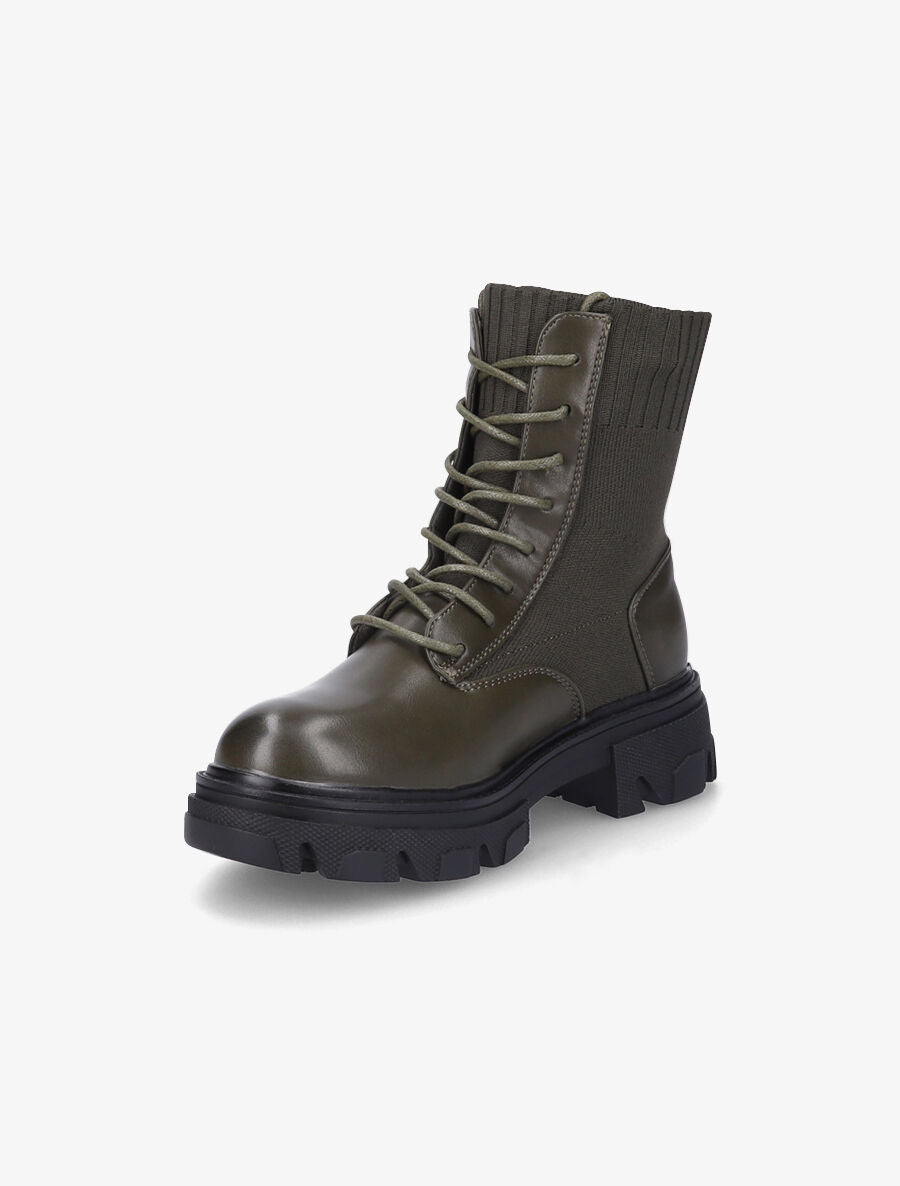 Boots lacées bi-matière - Kaki - 3