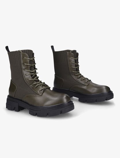 Boots lacées bi-matière - Kaki - 4