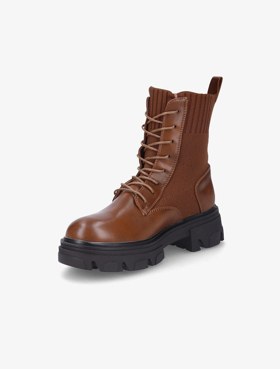 Boots lacées bi-matière - Camel - 3