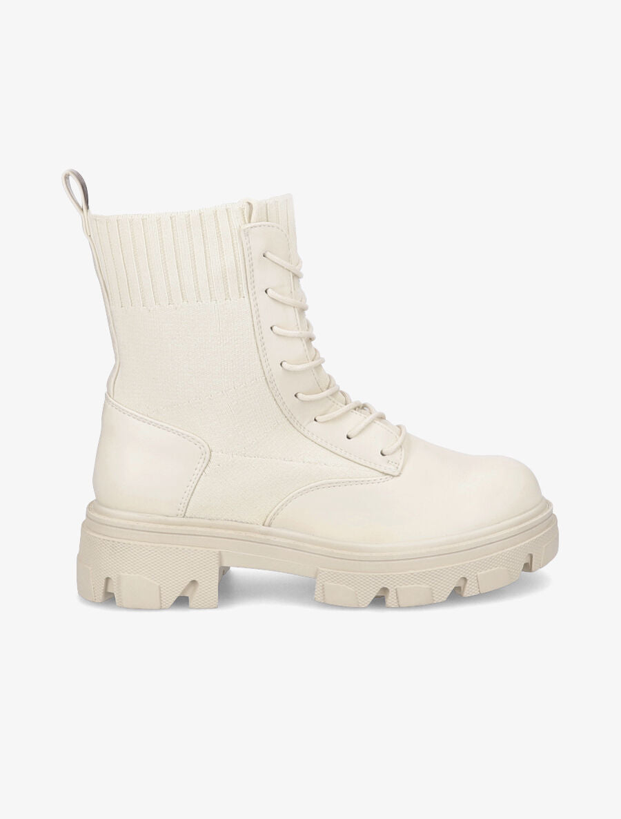 Boots lacées bi-matière - Beige - 1