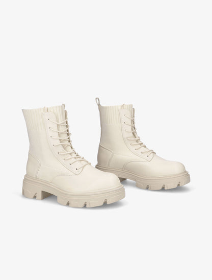 Boots lacées bi-matière - Beige - 4