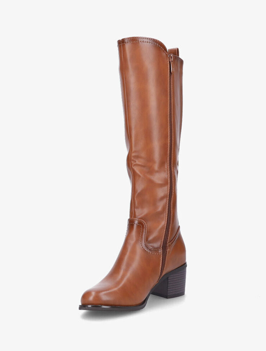 Bottes élastiquées en simili - Camel - 3