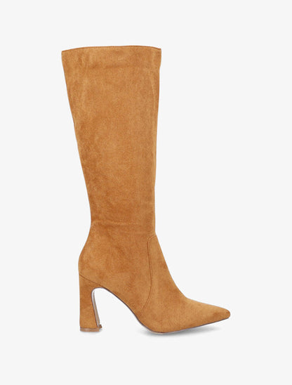 Bottes en suédine et talon haut - Camel - 1
