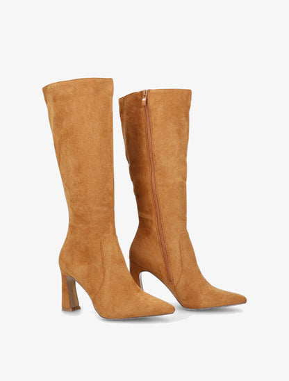 Bottes en suédine et talon haut - Camel - 4