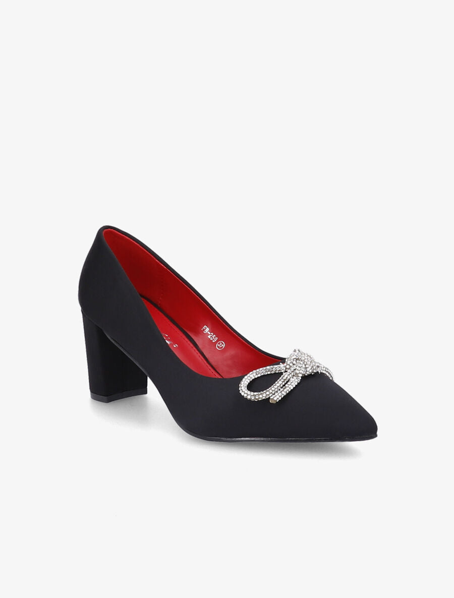 Escarpins à noeud en strass - Noir - 2