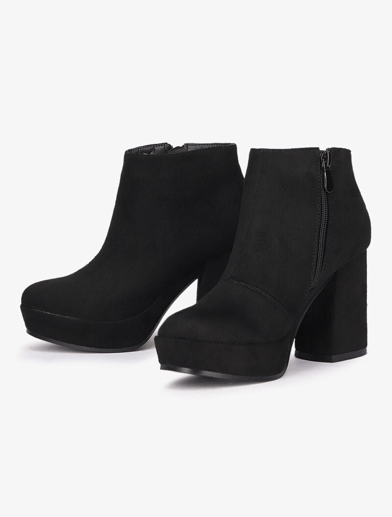 Bottines suédées à talon et plateforme - Noir - 1