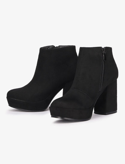 Bottines suédées à talon et plateforme - Noir - 1