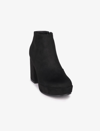 Bottines suédées à talon et plateforme - Noir - 3