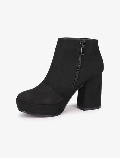 Bottines suédées à talon et plateforme - Noir - 4