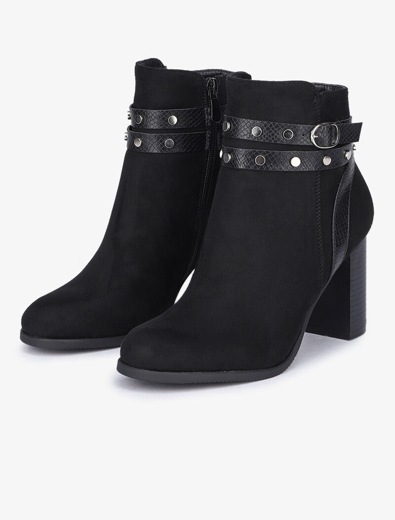 Bottines en suédine à brides cloutées - Noir - 1