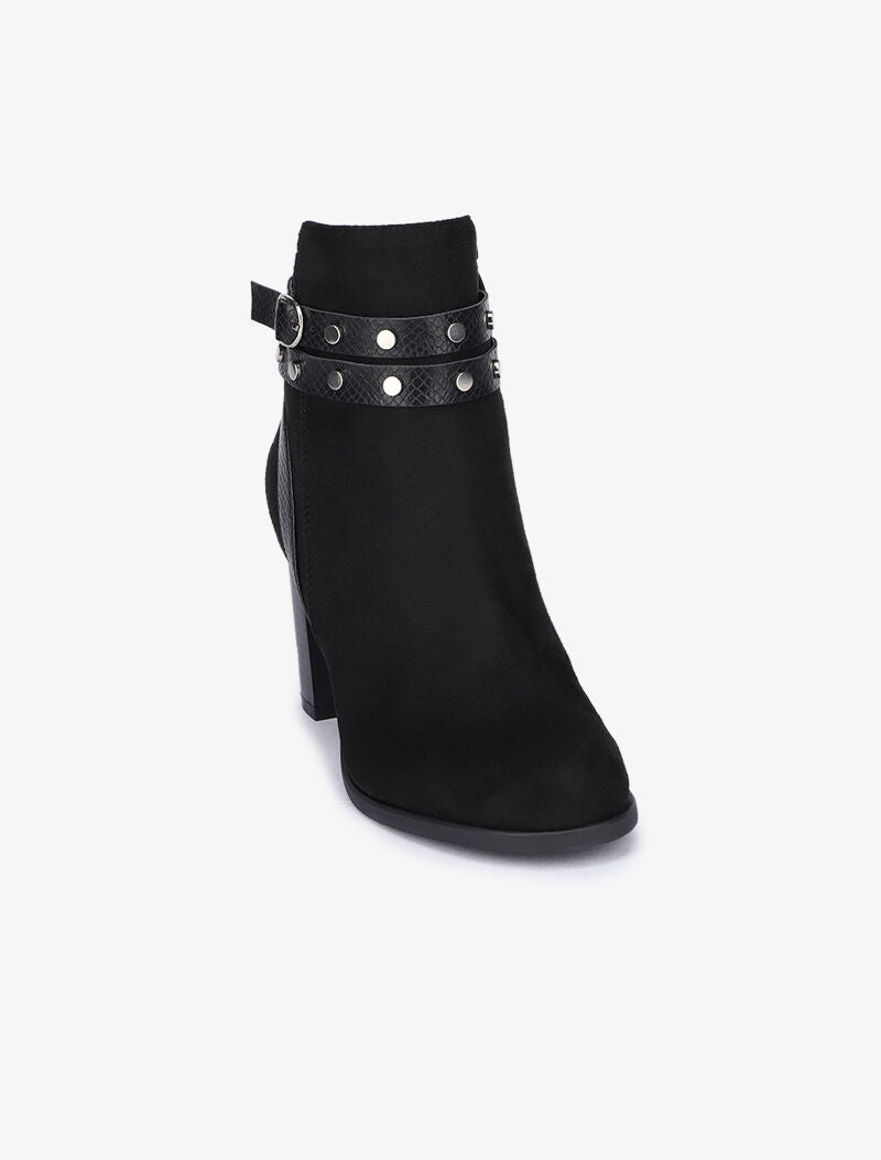 Bottines en suédine à brides cloutées - Noir - 3