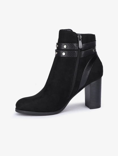 Bottines en suédine à brides cloutées - Noir - 4
