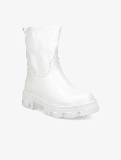 Bottines à plateformes crantées et intérieurs fourrés - Blanc - 2