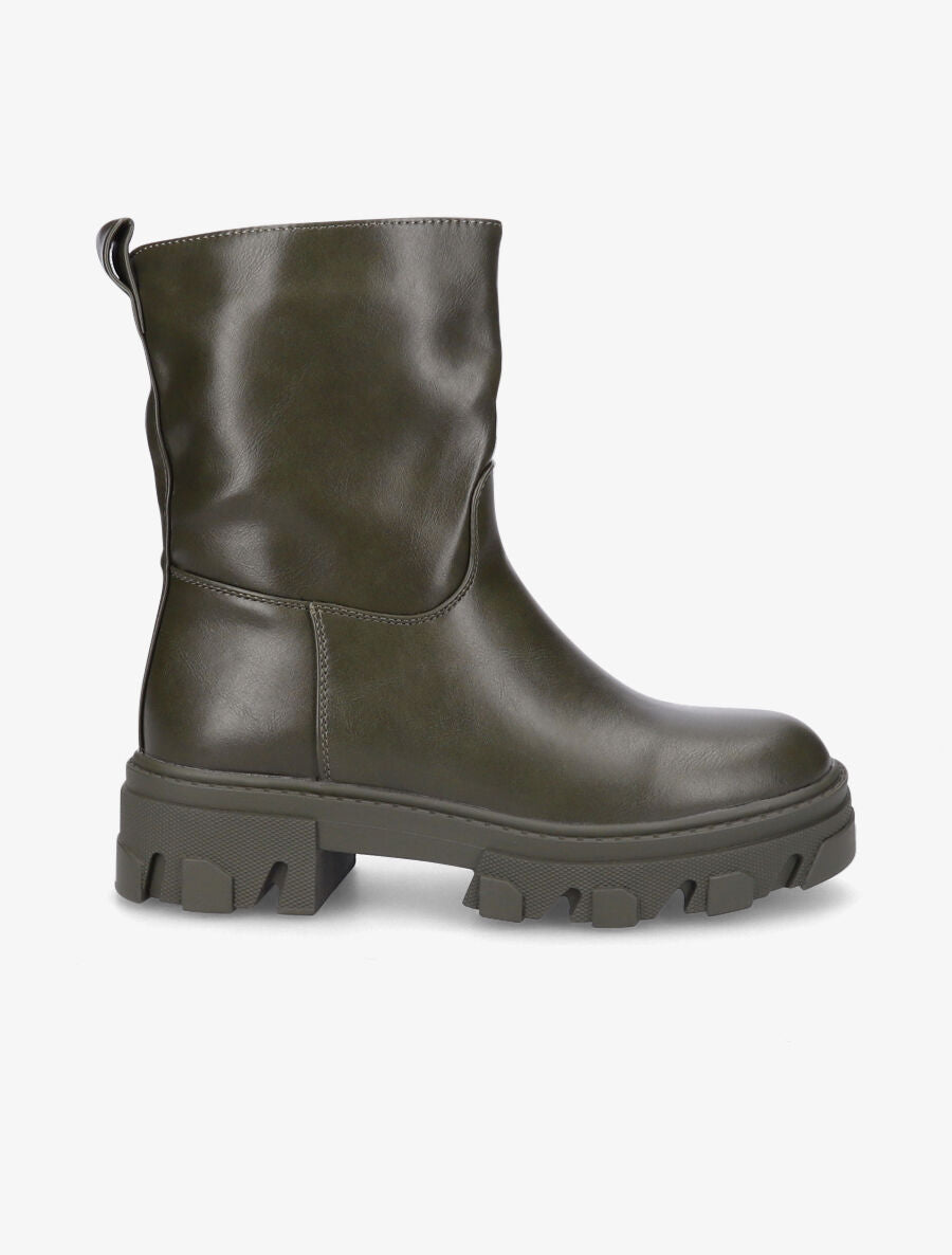 Bottines à plateformes crantées et intérieurs fourrés - Kaki - 5
