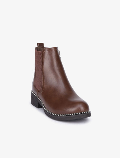 Bottines cloutées à ganse côtelée - Marron - 3