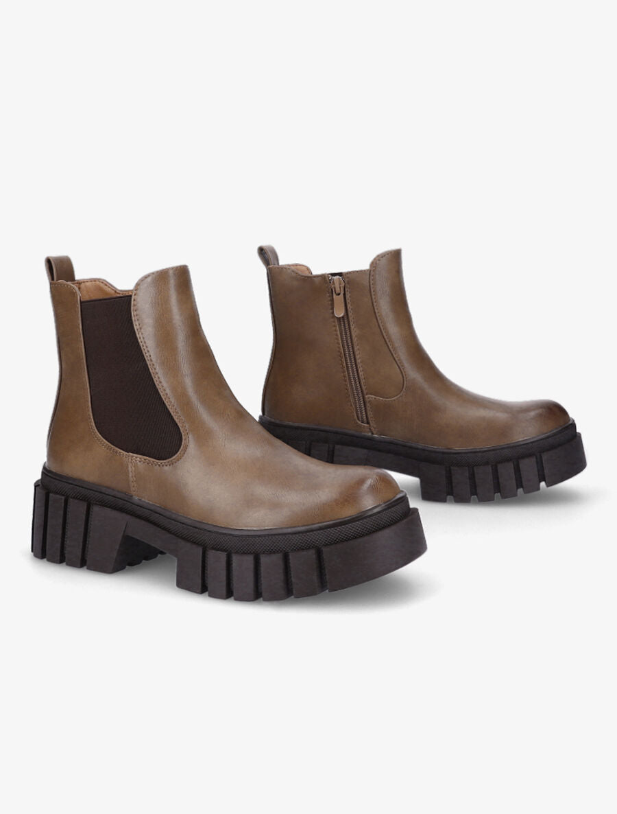 Bottines à semelle plateforme crantée - Taupe - 4