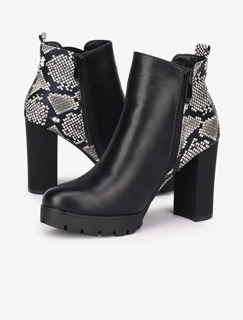 Bottines imprimé python à talon et contrefort - Noir - 1