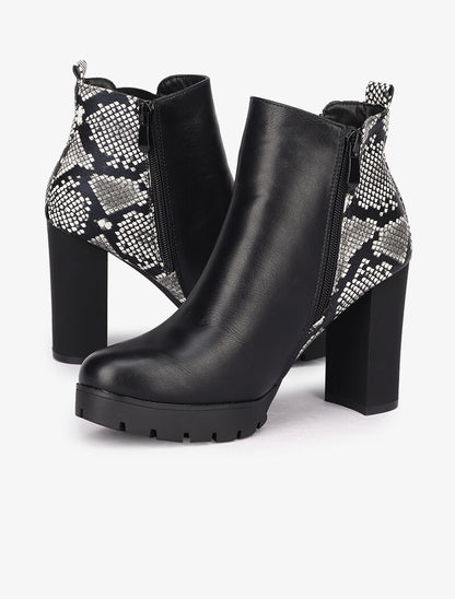 Bottines imprimé python à talon et contrefort - Noir - 1